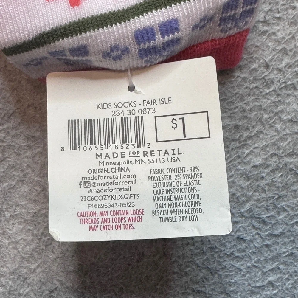 Made For Retail Socks Kid 7-8.5 White Fair Isle Holiday Gift Snowflake 234300673